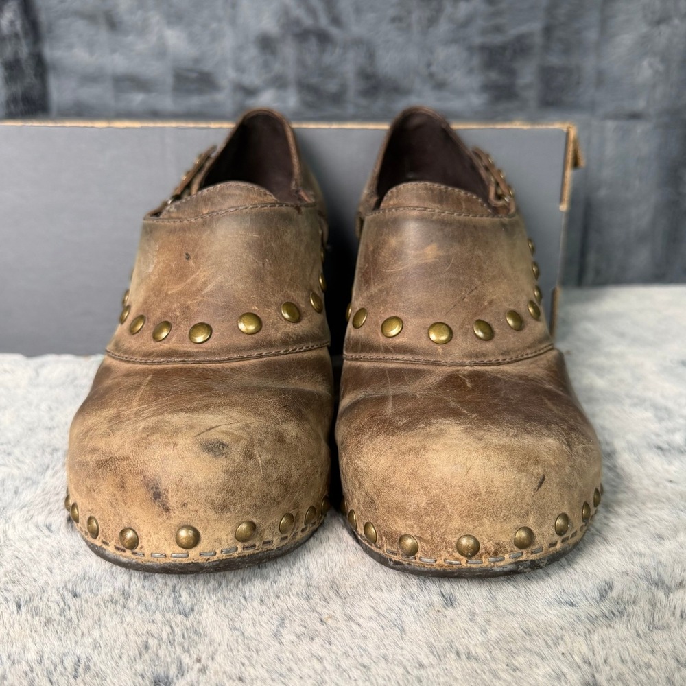 Dansko Clog Womens 38 Brown Distressed Leather Studded Cutout Block Heel - Picture 3 of 10